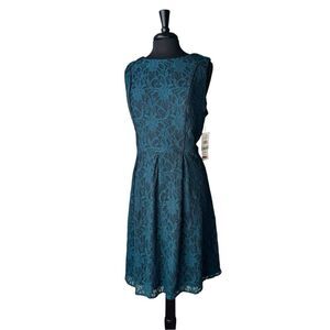 S.L. Fashions Teal Lace Sleeveless High Neck Fit/Flare